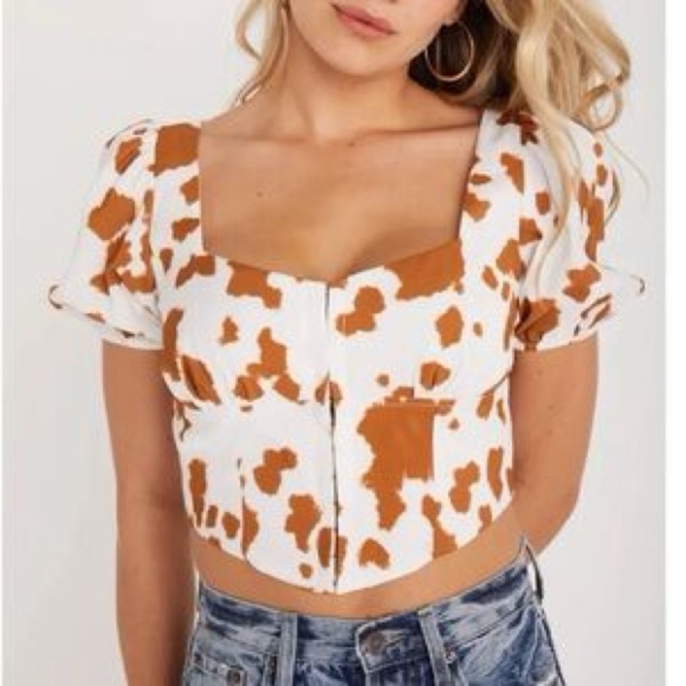 Cow print corset crop top